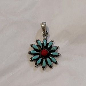 Handcrafted Sterling Silver Turquoise Flower Pendant